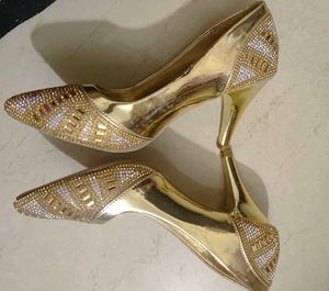 Gold Rhinestone Heels - Size UK 4