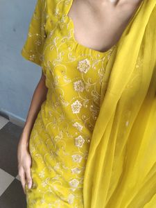 Yellow Embroidered Punjabi Suit