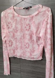 Pink Tie-Dye Mesh Long Sleeve Top