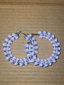 Pink Floral Beaded Hoop Earrings