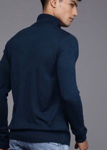 WROGN Men Navy Blue Slim Fit Turtle Neck Pullover