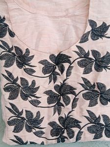 Peach And Black Colour Kurti