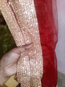 Red Chunni With Golden Lace