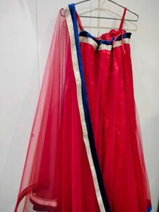 Festive Red Net Lehenga with Dupatta