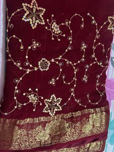 Maroon Gold Embroidered Saree