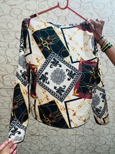 Shein Patterned V-Neck Blouse