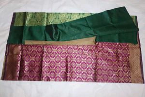 Purple &amp; Gold Banarasi Silk Fabric