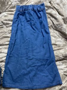 Long Blue Denim Skirt