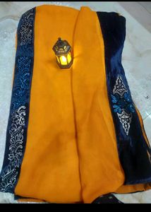 Orange Saree 🥻 And Navy Blue Blouse