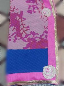 Pink & Blue Floral Saree