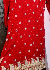 Red Suit Beautiful Pearls Heavy Work 3pice Set