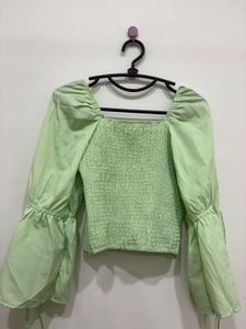 Mint Green Puff Sleeve Corset-Style Top