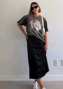 Combo Of Satin Skirt And Oversized Tshirt