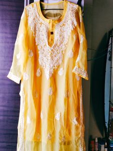 Yellow Chikankari Long Kurti