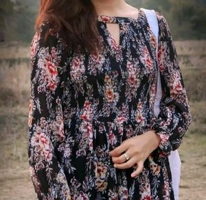 Black Floral Flared Mini Dress