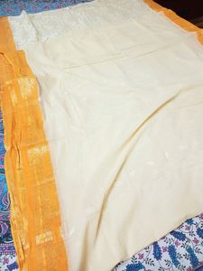 Orange Border Cream Colour Saree