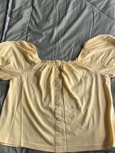 Yellow Puff Sleeve Button Top