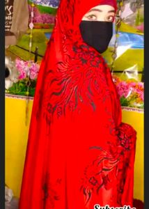 Red Floral Print Abaya Full Length