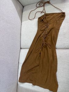 Faux Suede Dress With Back Ties