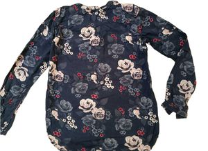 Floral Print Long Sleeve Blue Shirt