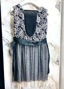Floral Black &amp; White Mesh Dress