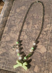 Mint Bow Charm Necklace