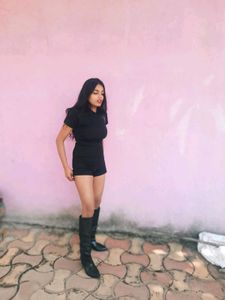 Stretchable Black Bodyfited Playsuit