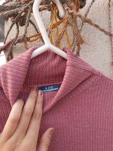 Ajio Ribbed Dusty Purple Dress Women