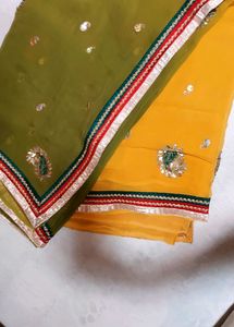 Yellow To Green Gota Pati Work Sarre
