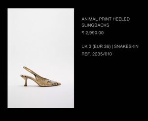 Zara Animal print sling back heels size 36
