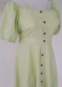 Lime Green Button-Front Short Frock