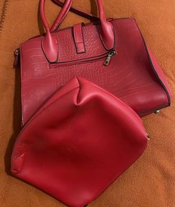 Red Tote Bag With Pouch