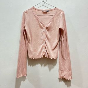 Nuon Westside Pink Ribbed Long Sleeve Top