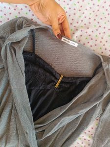 Gray Knit Mini Dress with Lace