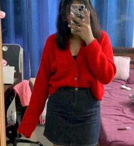 red cardigan