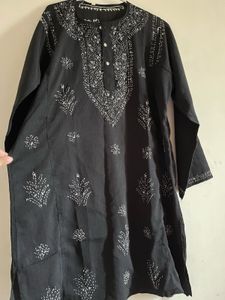 Black And White Short Chikankari Kurta