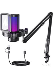 Condenser Mic with Boom Arm Quick Mute, RGB Light
