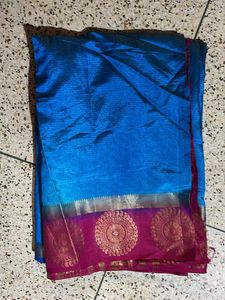 Elegant Pink &amp; Blue Saree with blouse piece