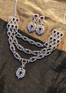 Red  Cubic Zirconia Stone Necklace &amp; Earring Set