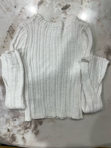 H&amp;M White Ribbed Knit Sweater
