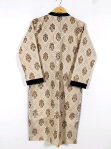 Cream And Brown Printed Collar Neck Kurti (Women)