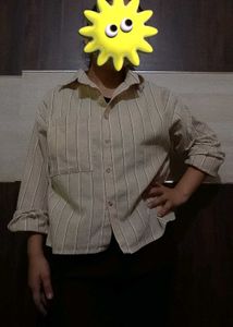 Striped Beige Button-Down Shirt