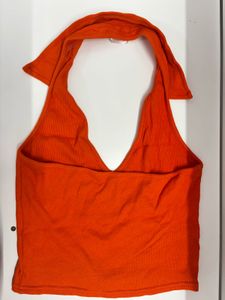 Orange Ribbed Halter Top
