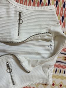 White Zip-Up Ribbed Tank Top