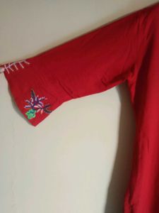 Red Embroidered Kurta