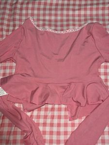 Pink Lace Trim Lounge Set