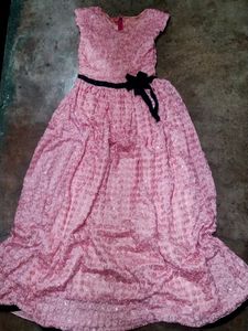 Pink Girls' Dress with Black Bow