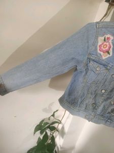 Girls&#39; Denim Jacket with Floral Appliques