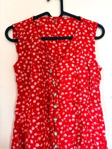 Red Floral Button-Down Dress