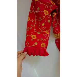 Paplum Top Pink Colour Full Embroidery